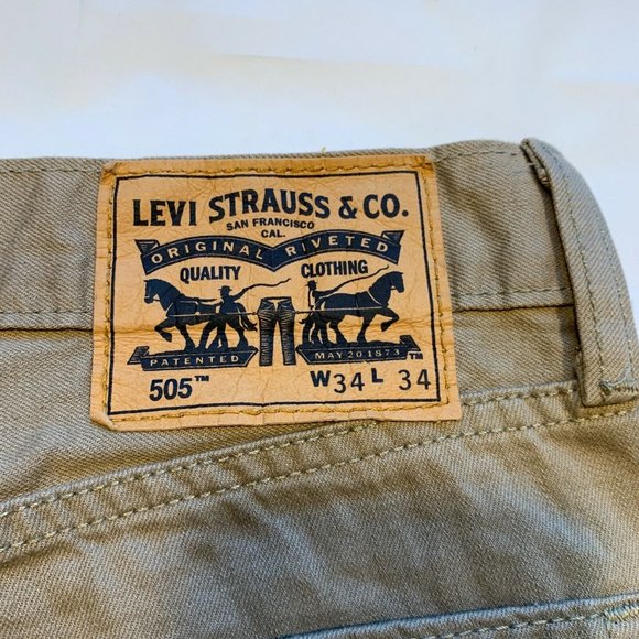 Levi's 505 Jeans Mens 34x34 Regular Fit Straight Leg Khaki Cotton White Tab - Picture 6 of 12